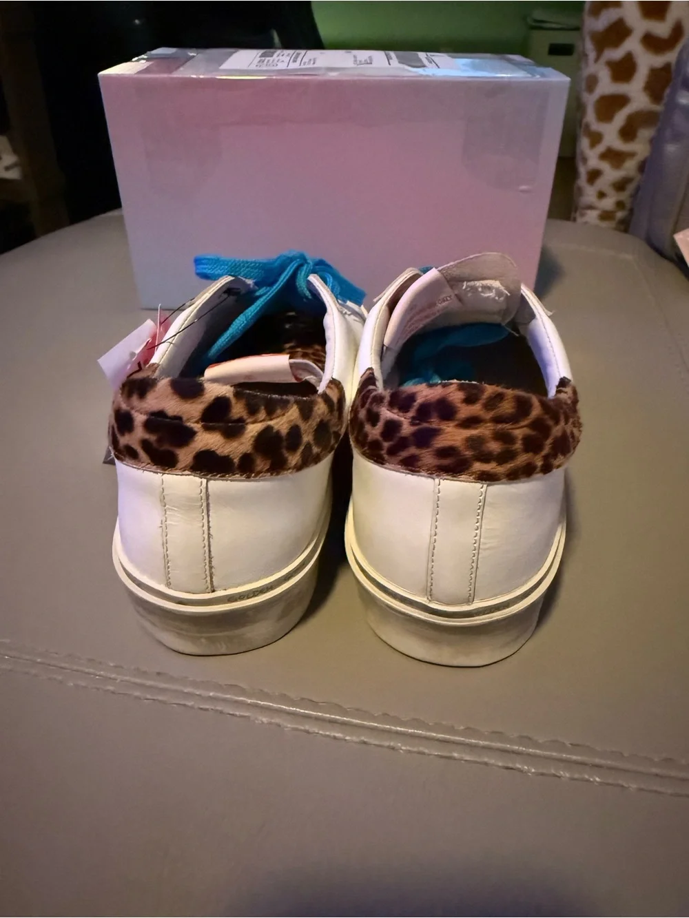 Golden Goose Hi Star Leopard Accent Sneakers with Blue Laces